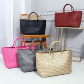 Luxury Woven Tote Bag with Purse Bag in Dark Red 60263